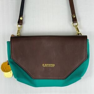 R. Riveter American Handmade Crossbody Purse Canvas Cotton Cow Hide Leather Bag